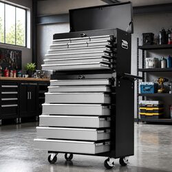 17 Drawer Tool Box Cabinet Chest Storage Trolley Garage Organizer Lockable