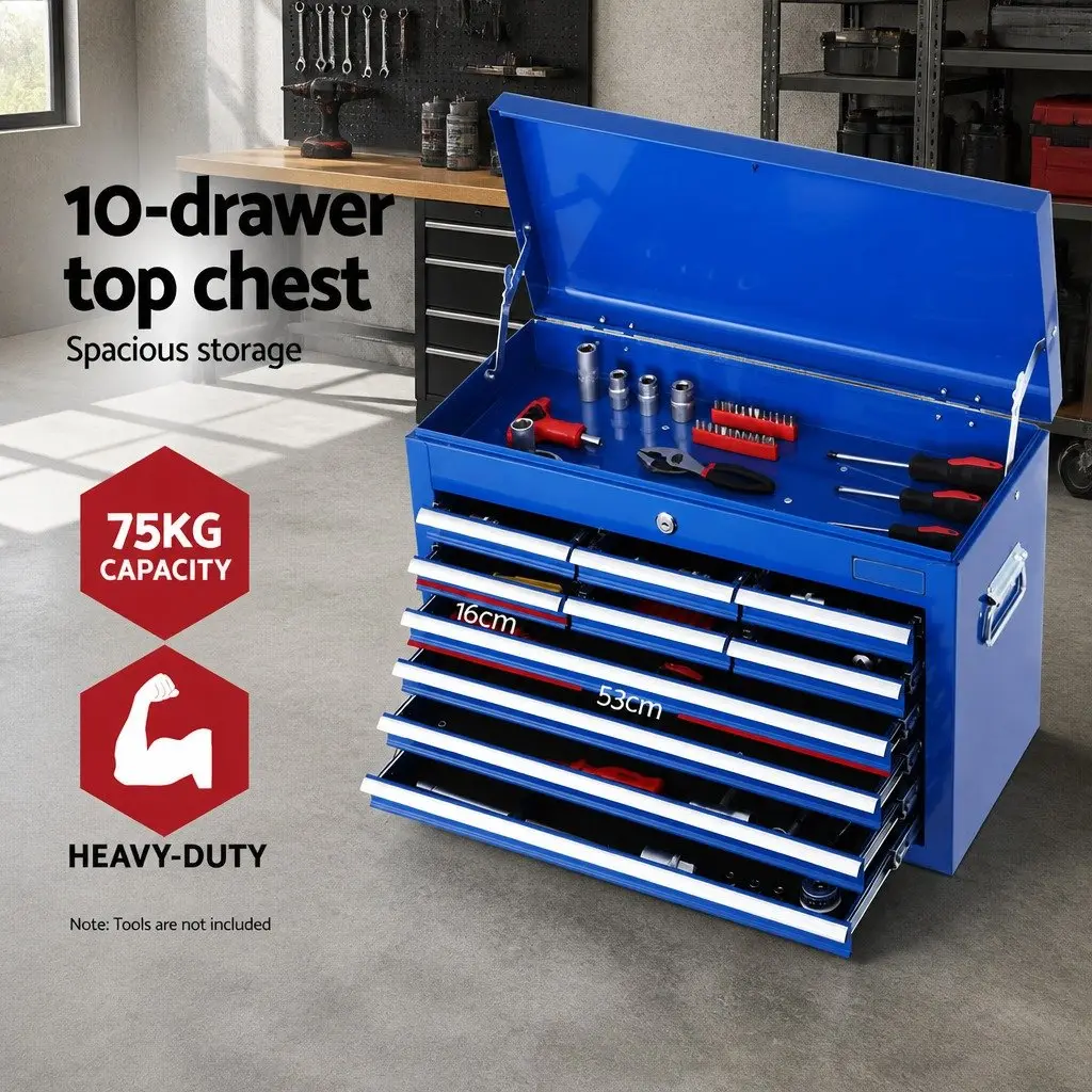 17 Drawer Tool Box Cabinet Trolley Chest Garage Storage Blue Steel with Castors