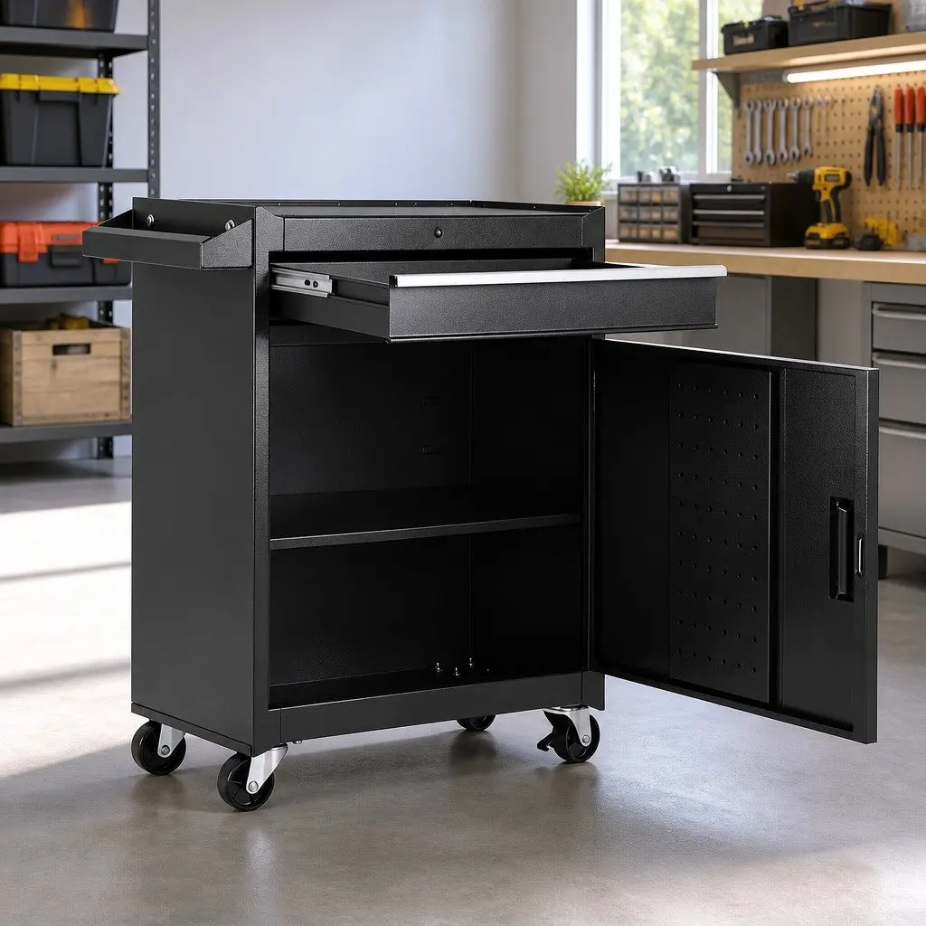 Tool Chest Trolley Cabinet Rolling Toolbox Garage Storage Organizer Black