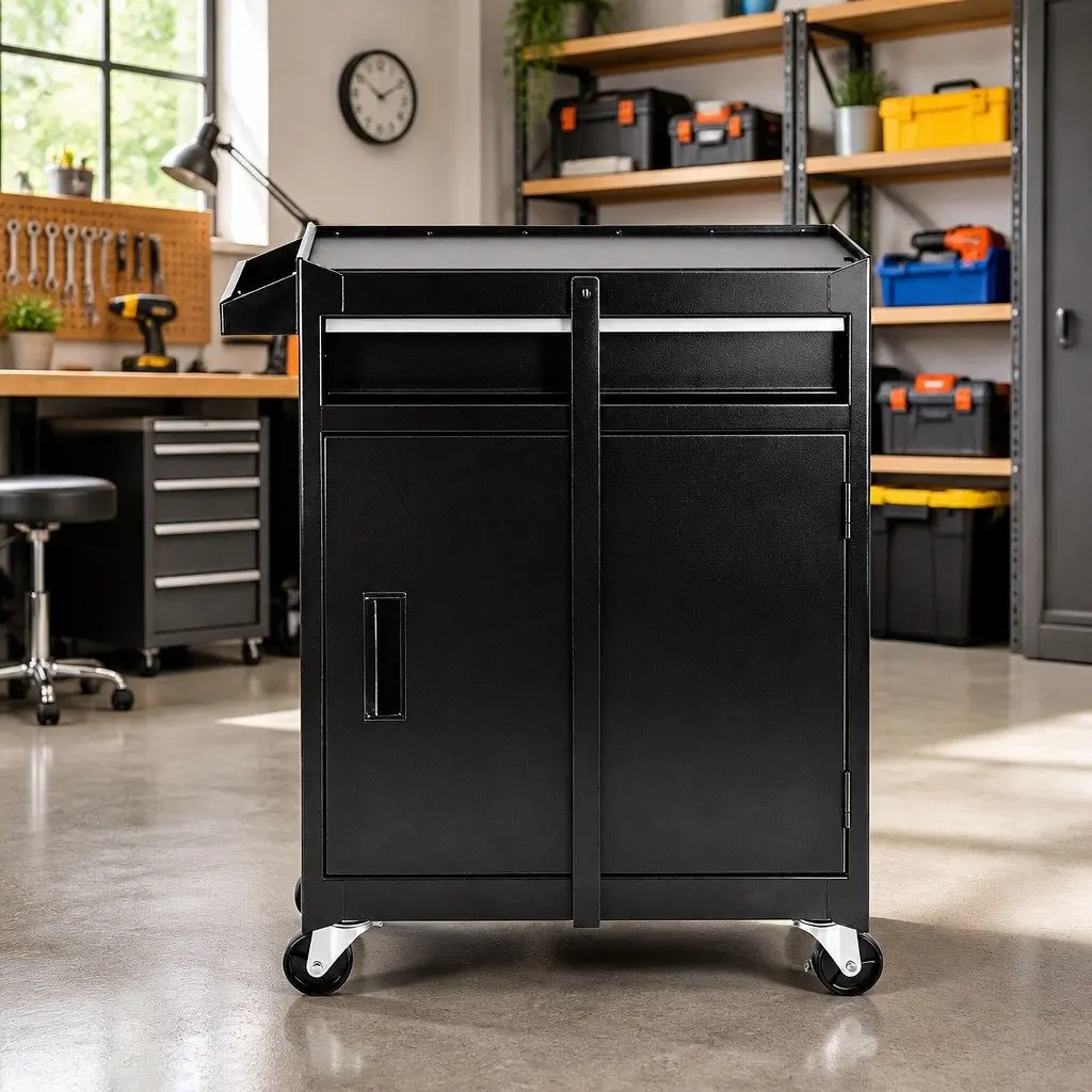 Tool Chest Trolley Cabinet Rolling Toolbox Garage Storage Organizer Black