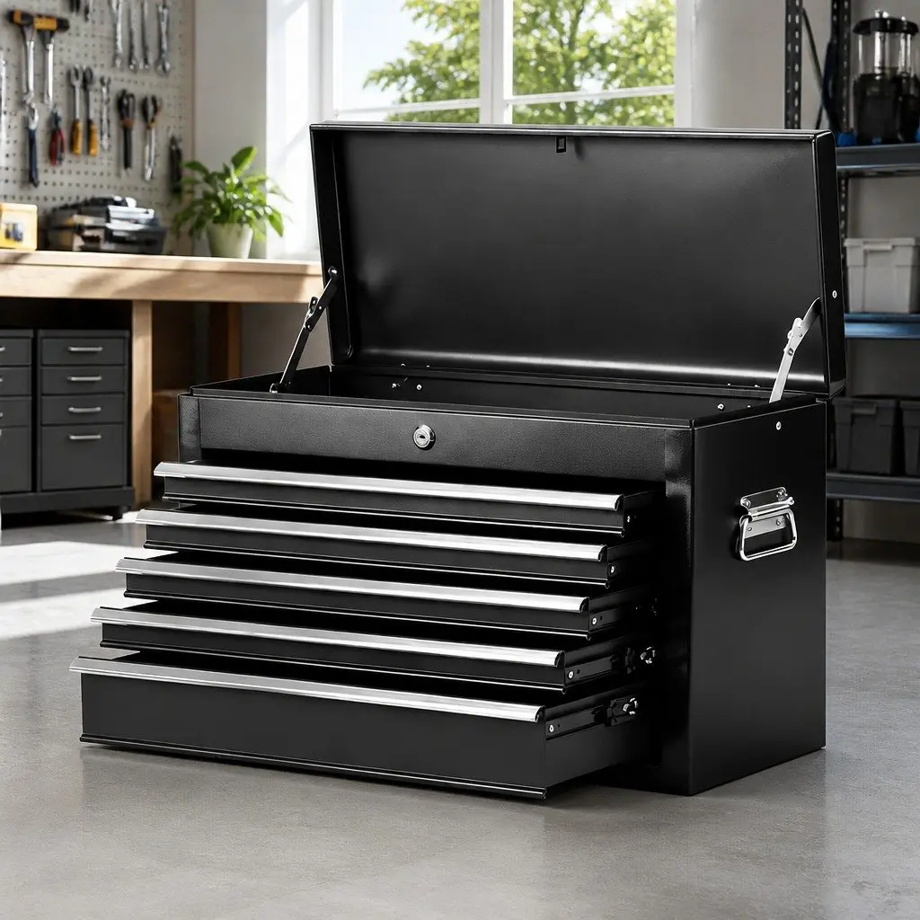 5 Drawer Tool Chest Box Cabinet Lockable Garage Storage Organiser Black Steel