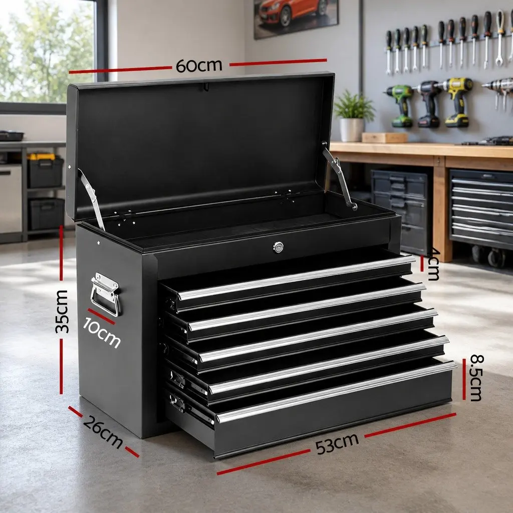 5 Drawer Tool Chest Box Cabinet Lockable Garage Storage Organiser Black Steel
