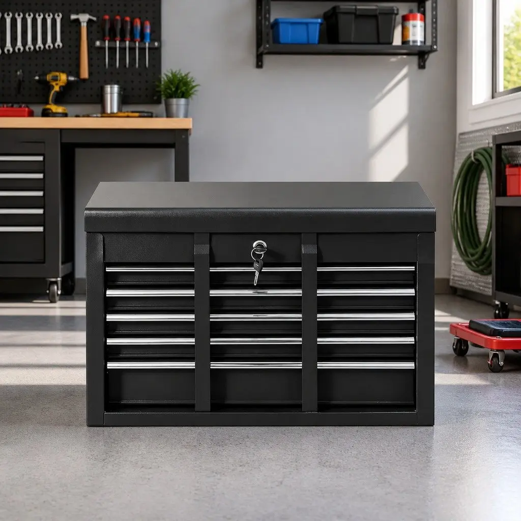 5 Drawer Tool Chest Box Cabinet Lockable Garage Storage Organiser Black Steel