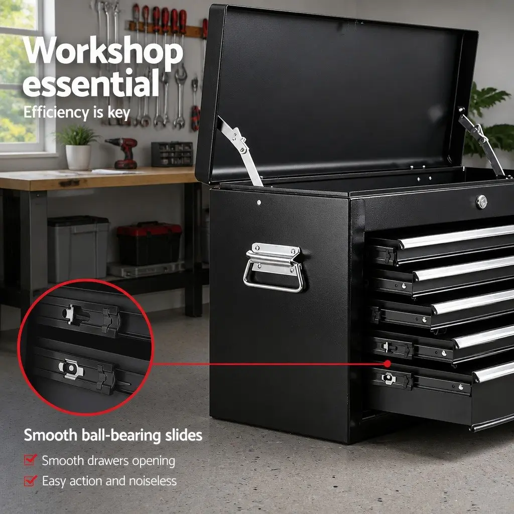 5 Drawer Tool Chest Box Cabinet Lockable Garage Storage Organiser Black Steel