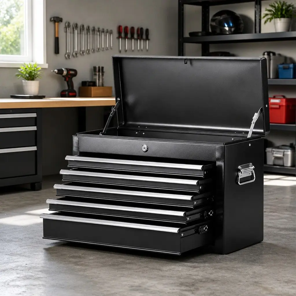 5 Drawer Tool Chest Box Cabinet Lockable Garage Storage Organiser Black Steel