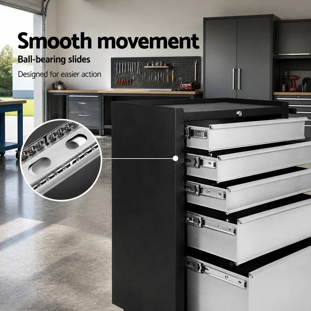 5 Drawer Steel Tool Box Cabinet Trolley Garage Storage Organizer