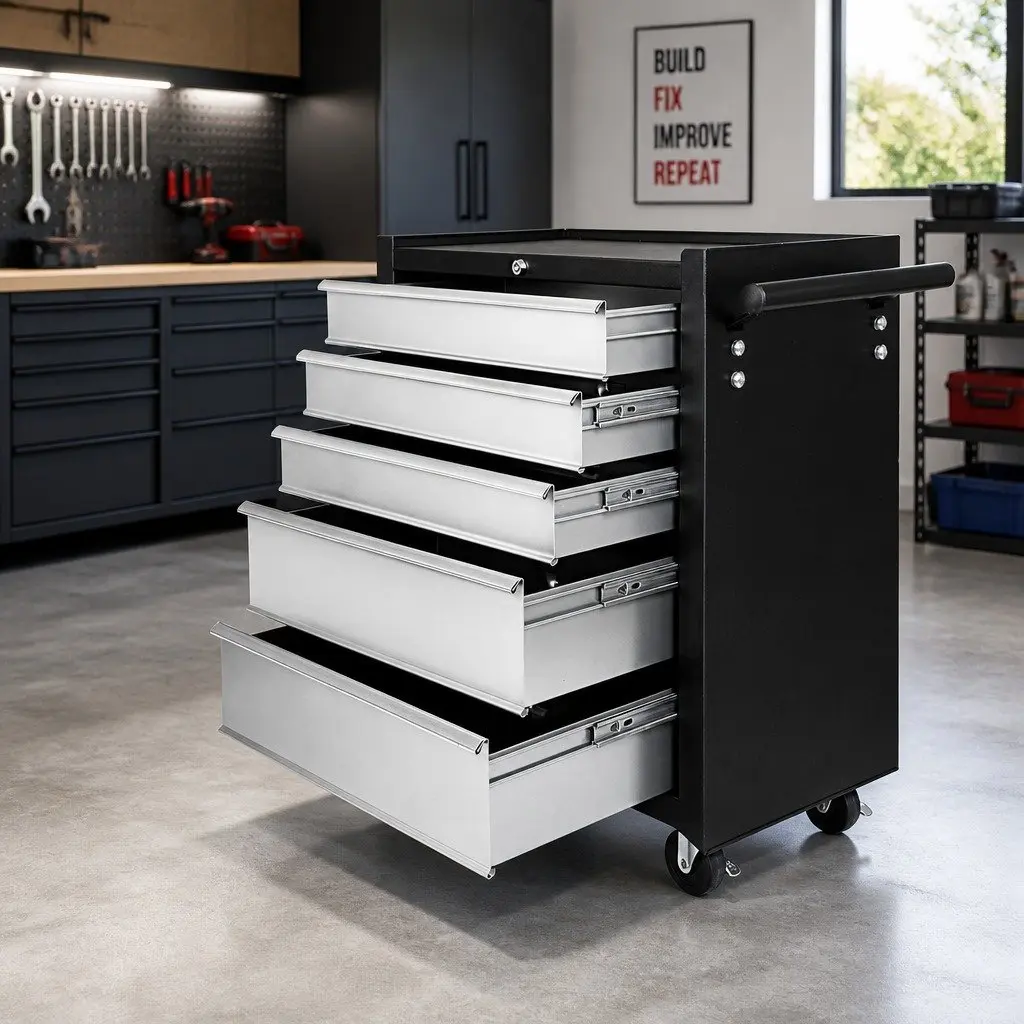 5 Drawer Steel Tool Box Cabinet Trolley Garage Storage Organizer