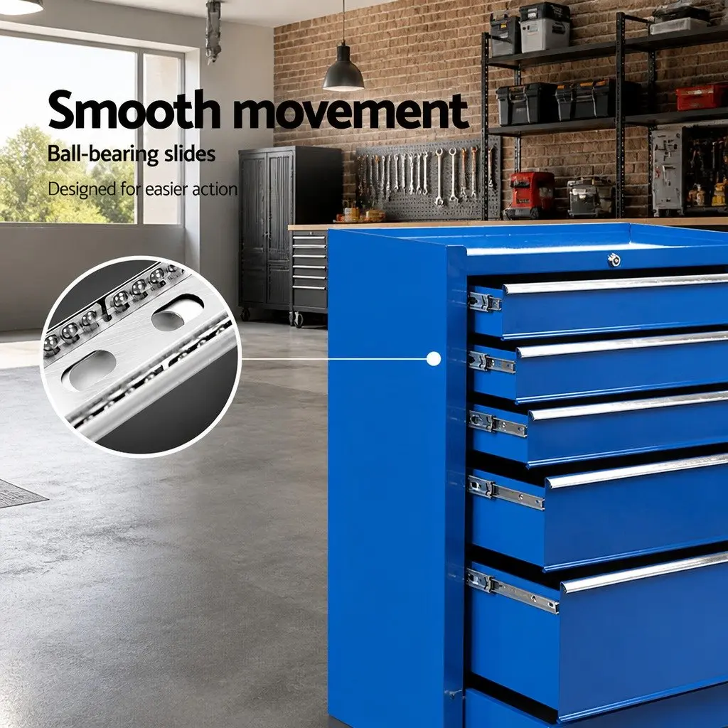 Tool Cabinet 5 Drawer Storage Trolley Organiser Blue 61.5cm x 33cm x 74cm