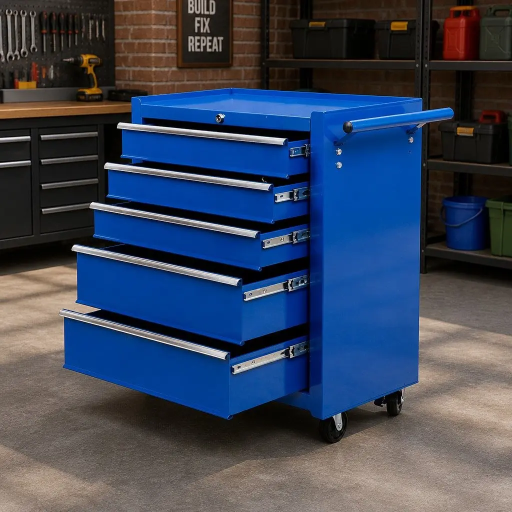 Tool Cabinet 5 Drawer Storage Trolley Organiser Blue 61.5cm x 33cm x 74cm