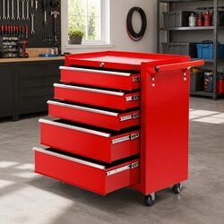 5 Drawer Tool Box Cabinet Chest Trolley Storage Red Garage Organizer with Wheels