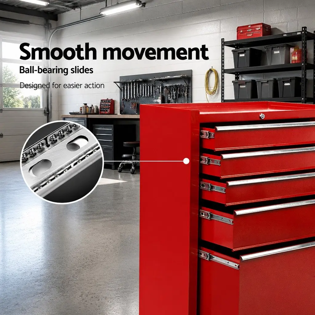 5 Drawer Tool Cabinet Trolley Storage Red Steel Garage Organizer with Wheels