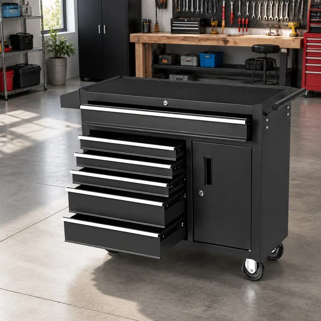 Tool Cabinet Storage Trolley with Six Drawers and Wheels 81.5cm x 33cm x 65cm