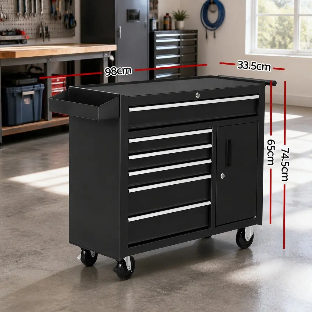 Tool Cabinet Storage Trolley with Six Drawers and Wheels 81.5cm x 33cm x 65cm