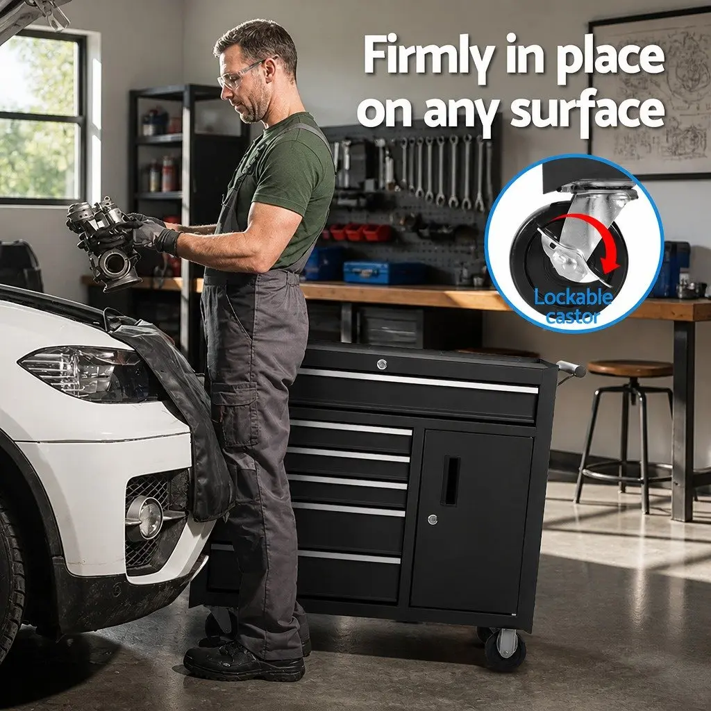Tool Cabinet Storage Trolley with Six Drawers and Wheels 81.5cm x 33cm x 65cm