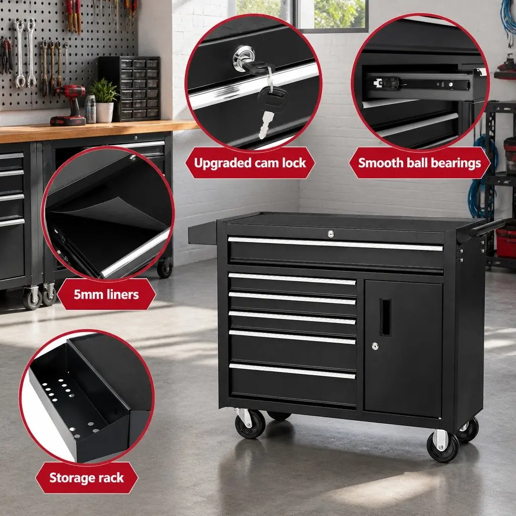 Tool Cabinet Storage Trolley with Six Drawers and Wheels 81.5cm x 33cm x 65cm