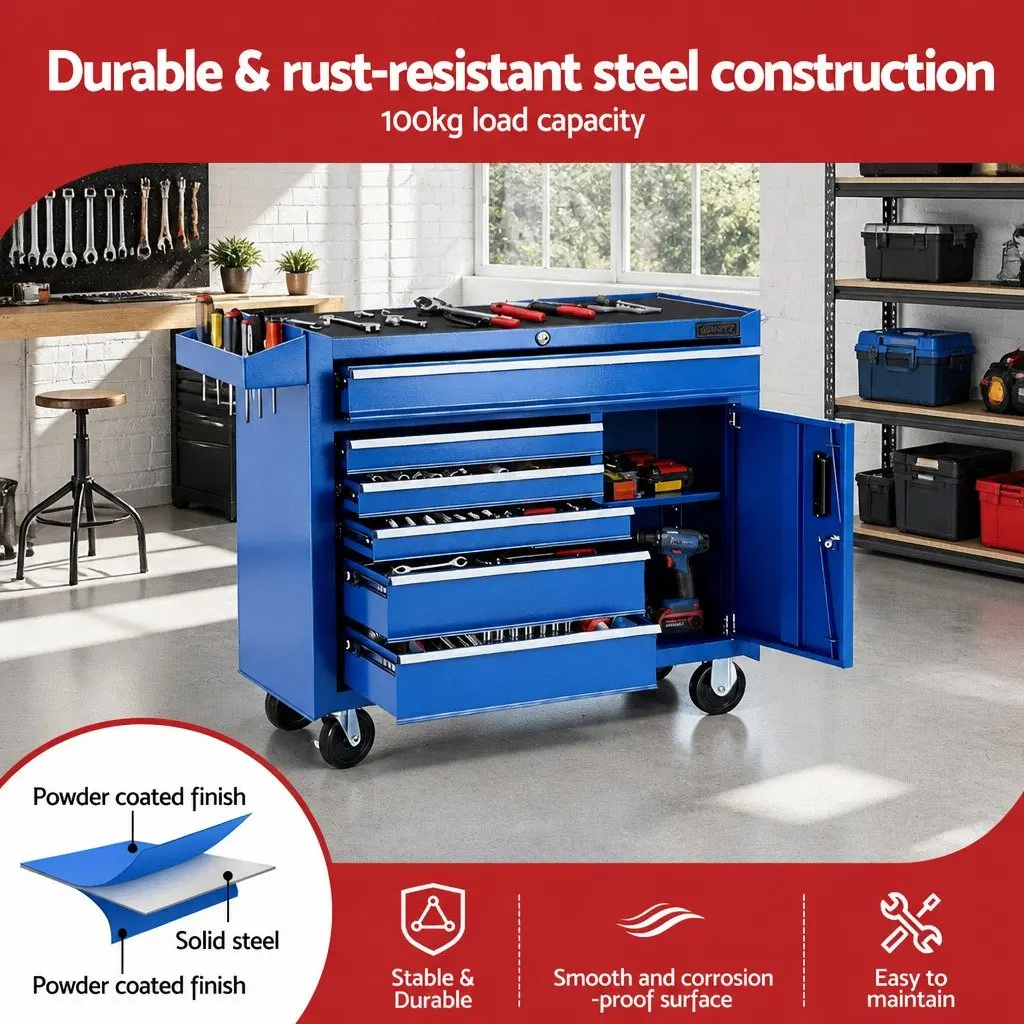 6 Drawer Tool Chest Trolley Storage Cabinet Organiser with Wheels Lockable