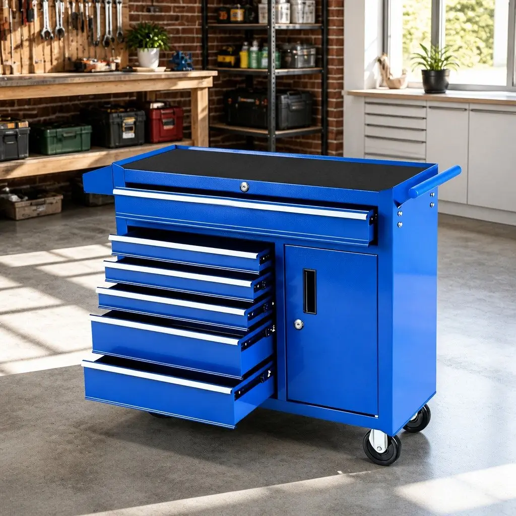 6 Drawer Tool Chest Trolley Storage Cabinet Organiser with Wheels Lockable