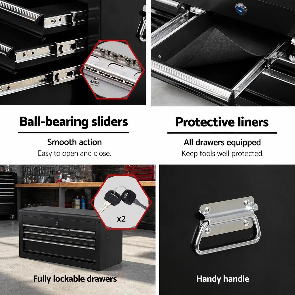 7 Drawer Tool Box Chest Trolley Mobile Storage Cabinet Heavy Duty Steel Black