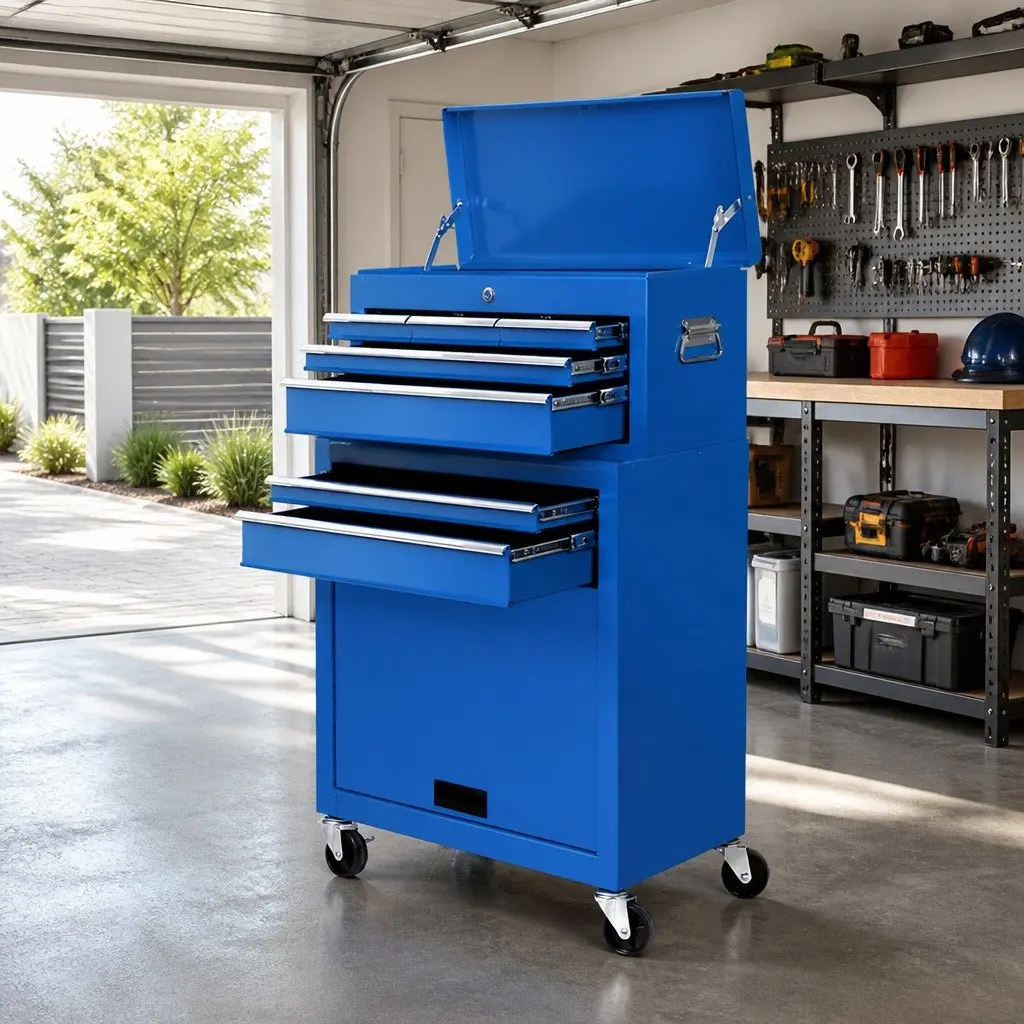 7 Drawer Tool Box Cabinet Chest Trolley Storage Garage Workshop Organizer Blue