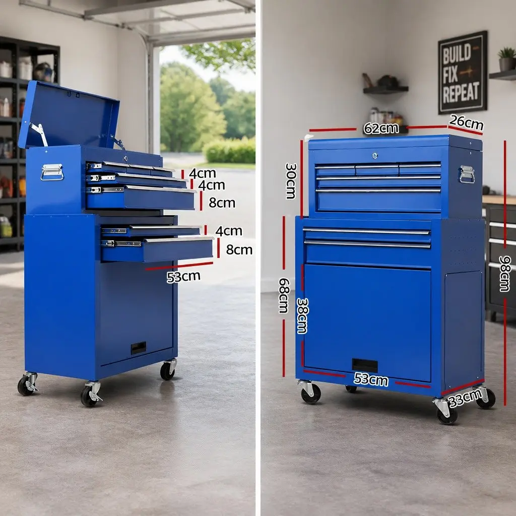 7 Drawer Tool Box Cabinet Chest Trolley Storage Organizer Blue