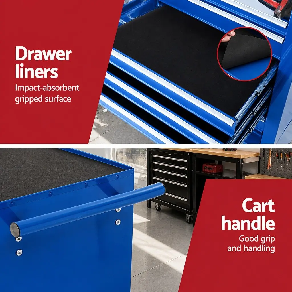 7 Drawer Tool Cabinet Chest Trolley Storage Organizer Blue
