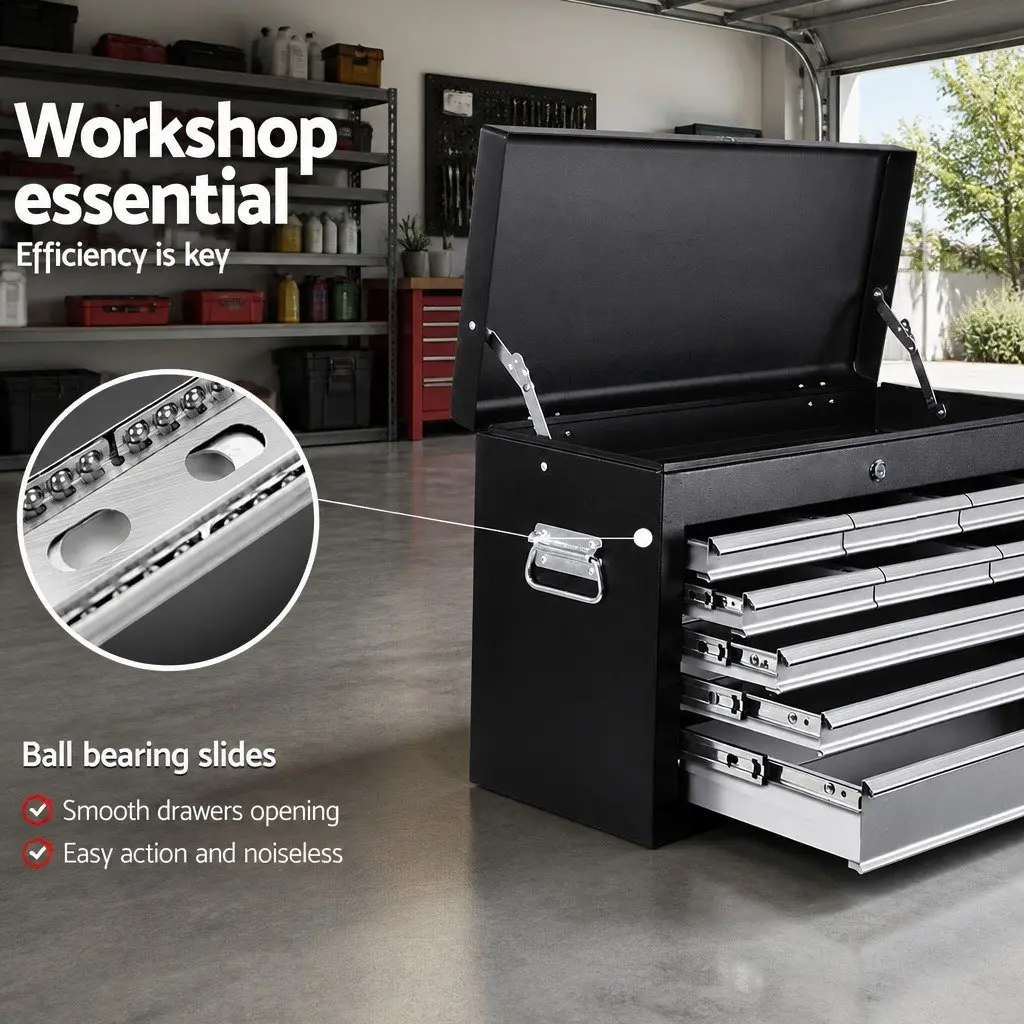 Tool Cabinet 9 Drawer Storage Organizer Steel Black Grey 60cm W x 26cm D x 38cm H
