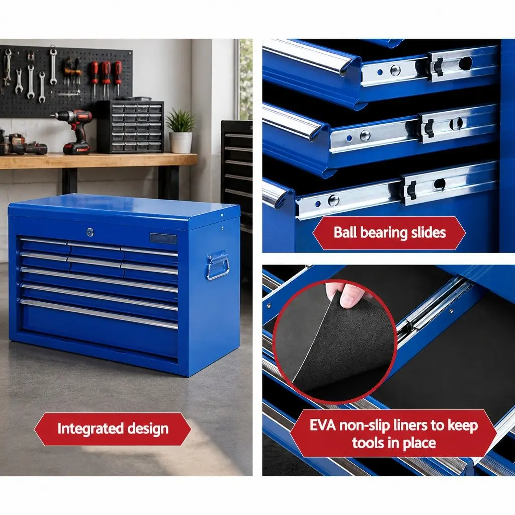 Tool Cabinet Multi-Drawer Storage Organizer 9 Drawer Blue Steel 60cm W x 26cm D x 38cm H