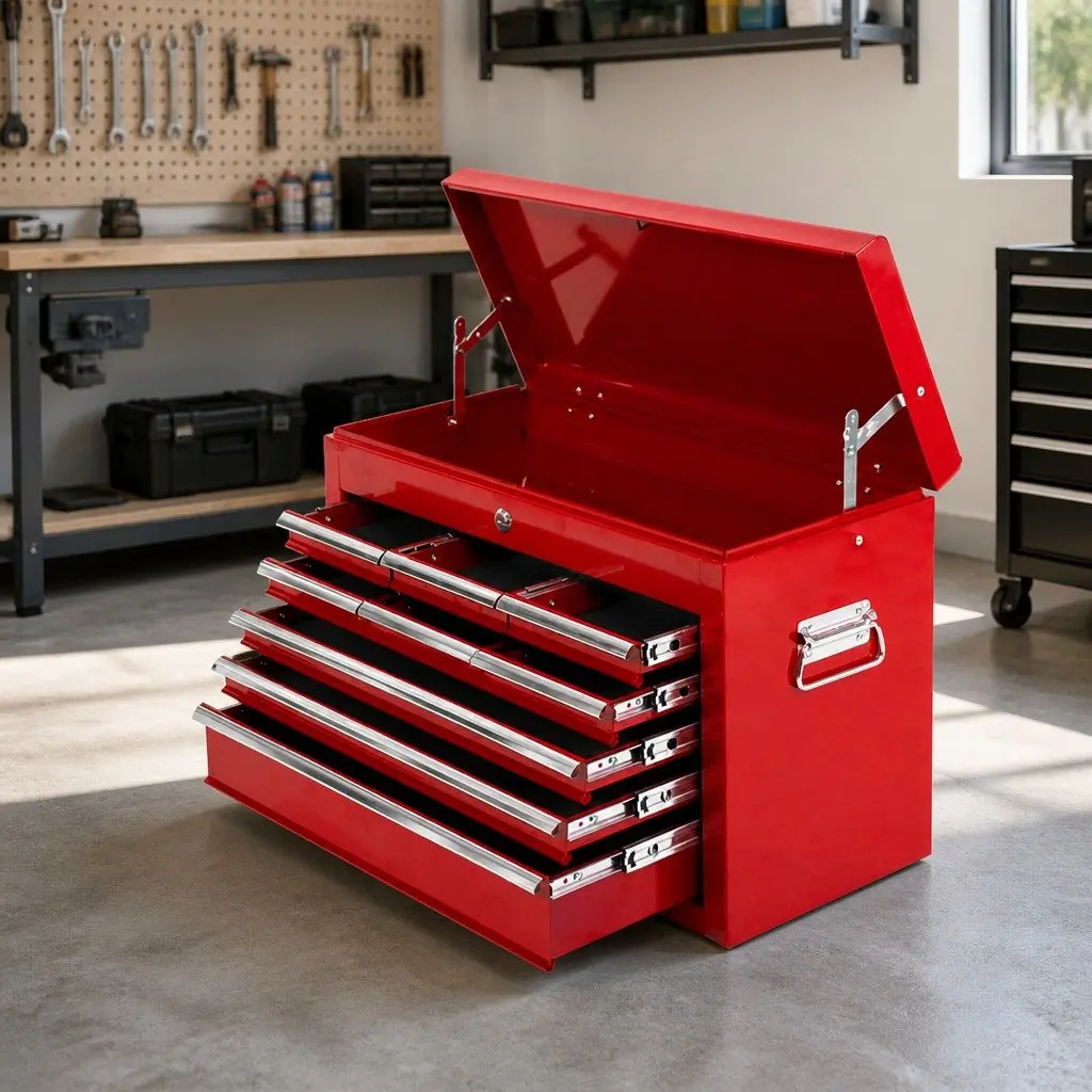 Tool Cabinet 9 Drawer Storage Organizer Red Steel 60cm W x 26cm D x 38cm H