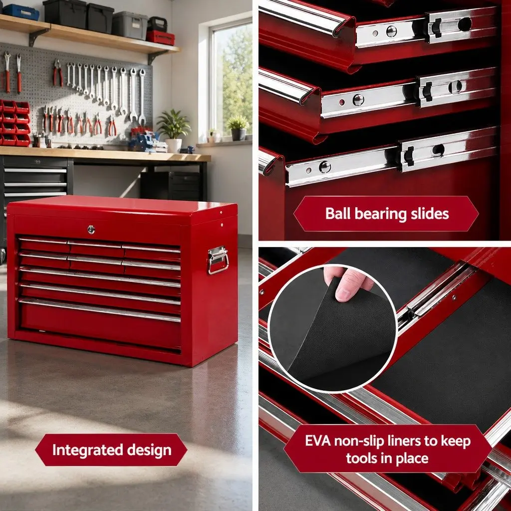 Tool Cabinet 9 Drawer Storage Organizer Red Steel 60cm W x 26cm D x 38cm H