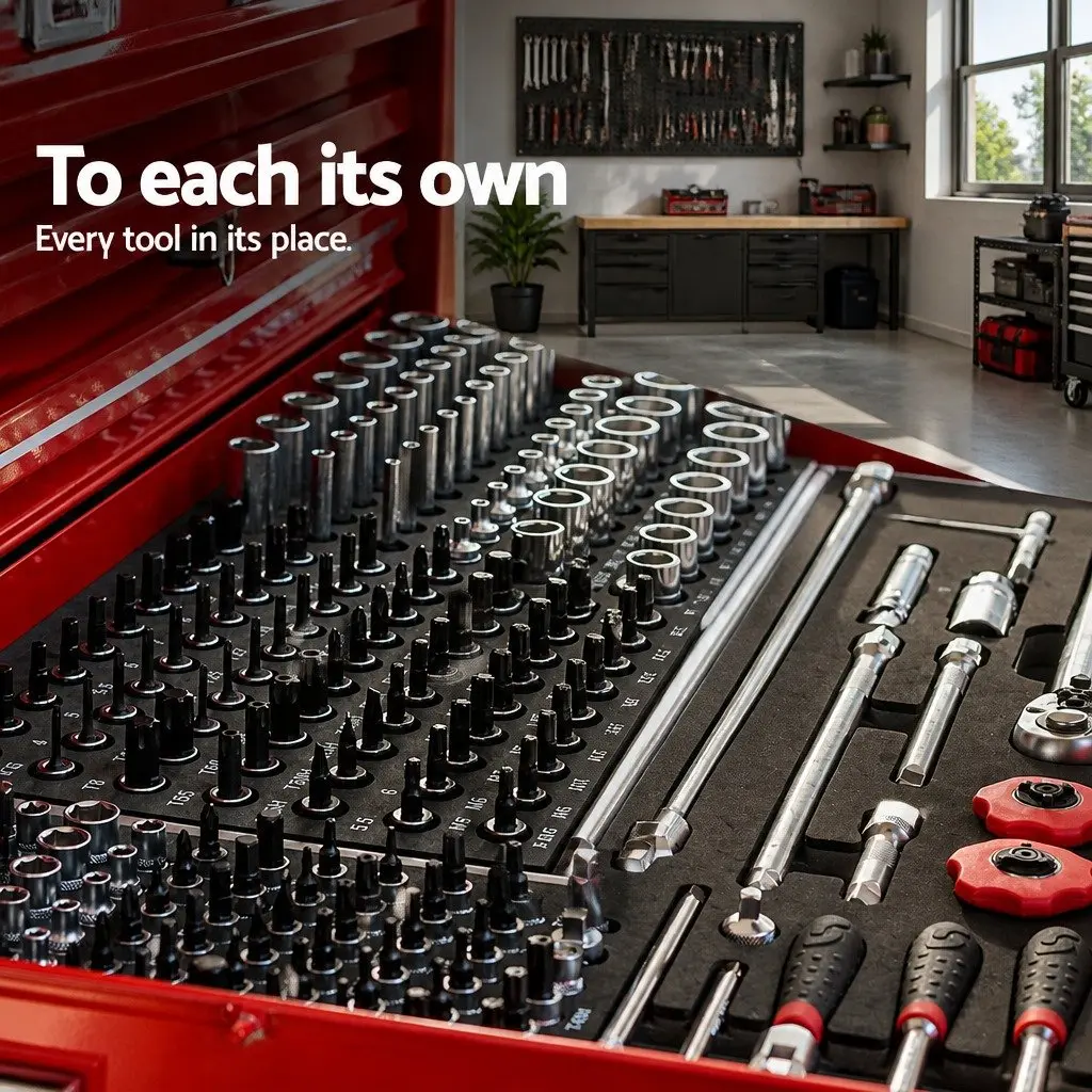 Tool Cabinet 9 Drawer Storage Organizer Red Steel 60cm W x 26cm D x 38cm H