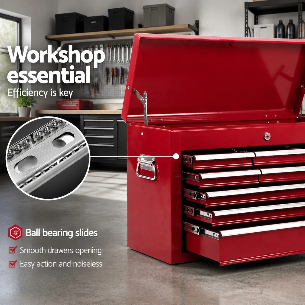 Tool Cabinet 9 Drawer Storage Organizer Red Steel 60cm W x 26cm D x 38cm H