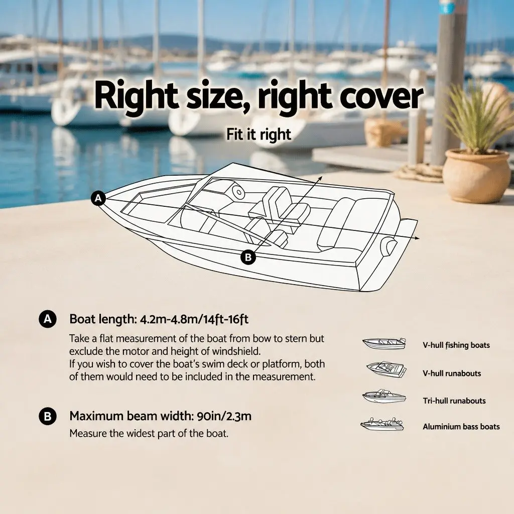 Boat Cover 14-16ft Trailerable Marine Grade 600D Polyester UV Mildew Resistant