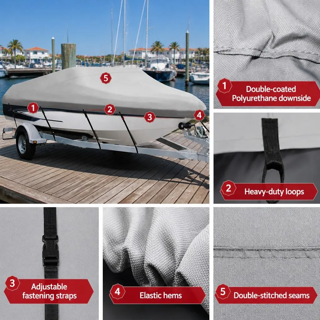Boat Cover 14-16ft Trailerable Marine Grade 600D Polyester UV Mildew Resistant