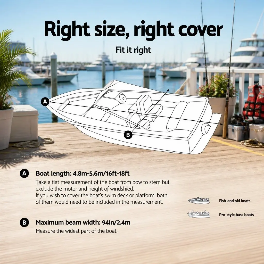 Boat Cover 16-18.5ft Trailerable Marine Grade 600D Polyester UV Mildew Resistant