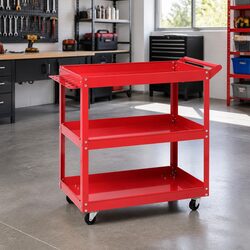 3-Tier Tool Cart Trolley Workshop Garage Storage Organizer Red Castors