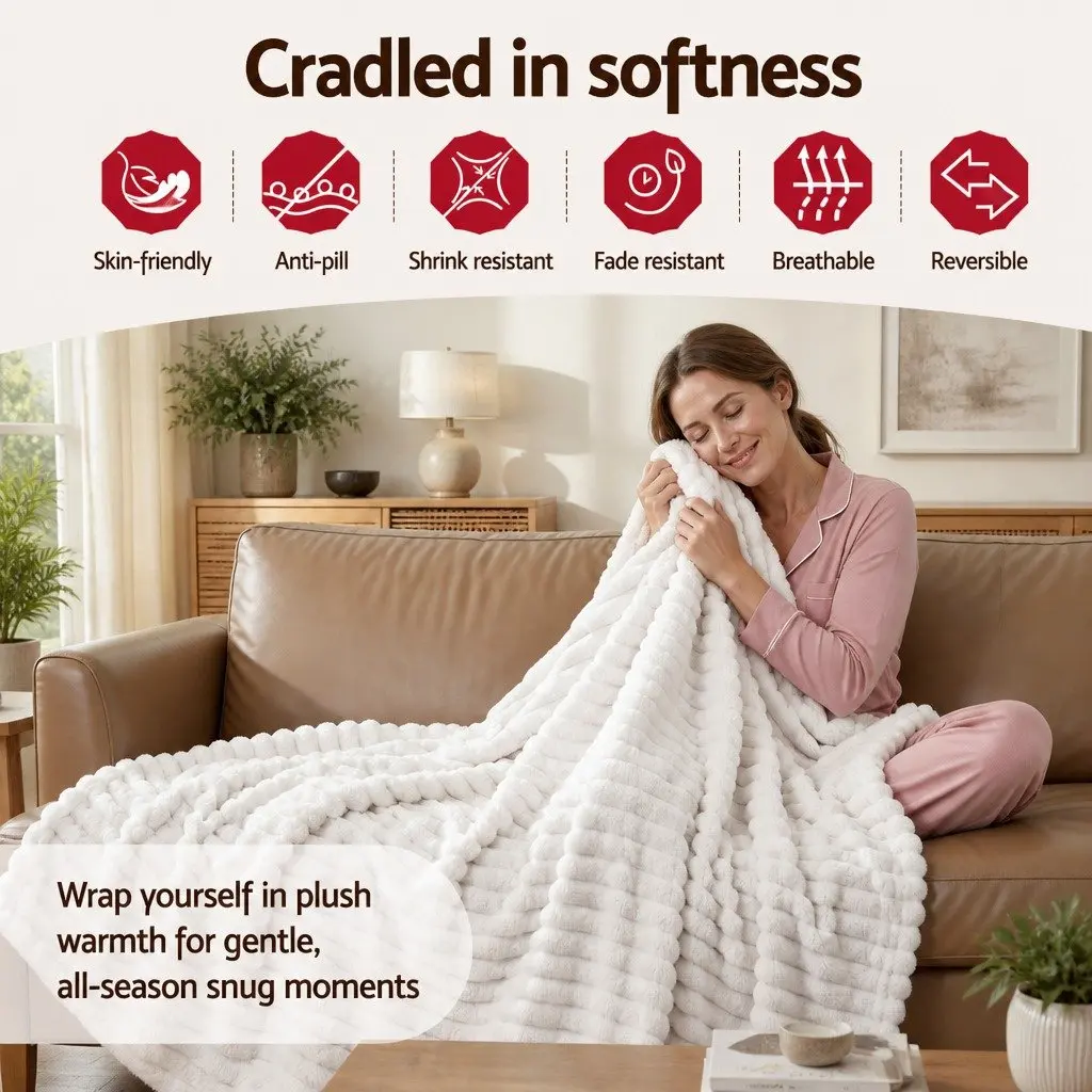 Throw Blanket 152x203cm Queen Fleece Lightweight Cosy Sofa Couch Bed Layer