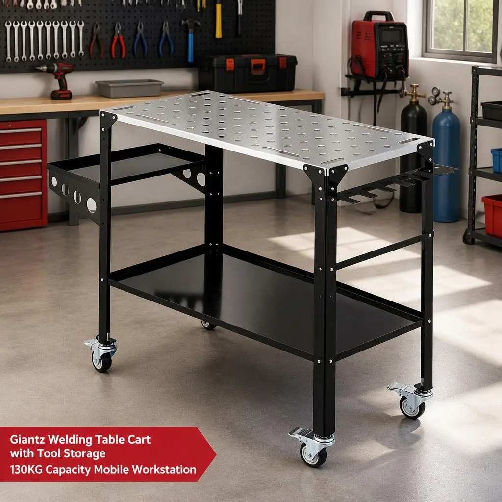 Welding Table Cart Mobile Workstation 130KG Capacity Tool Storage Lockable