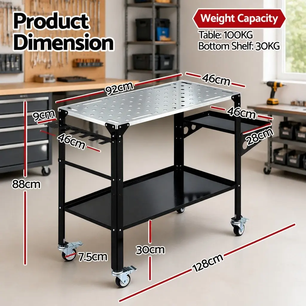 Welding Table Cart Mobile Workstation 130KG Capacity Tool Storage Lockable
