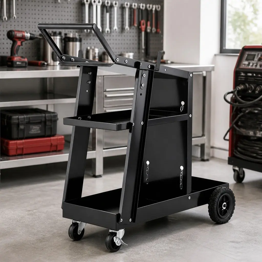 Welding Trolley Cart Heavy-Duty Mobile Steel Frame Black 81 x 36 x 70cm