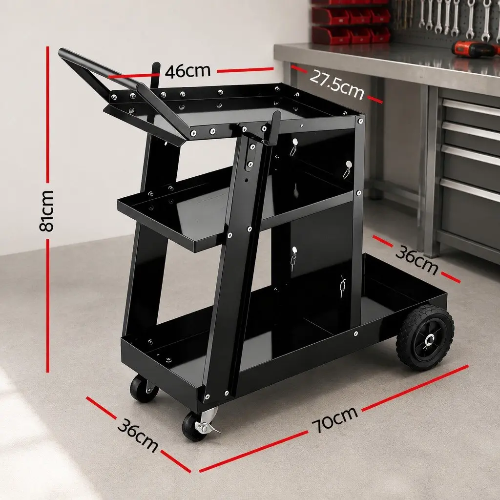 Welding Trolley Cart Heavy-Duty Mobile Steel Frame Black 81 x 36 x 70cm