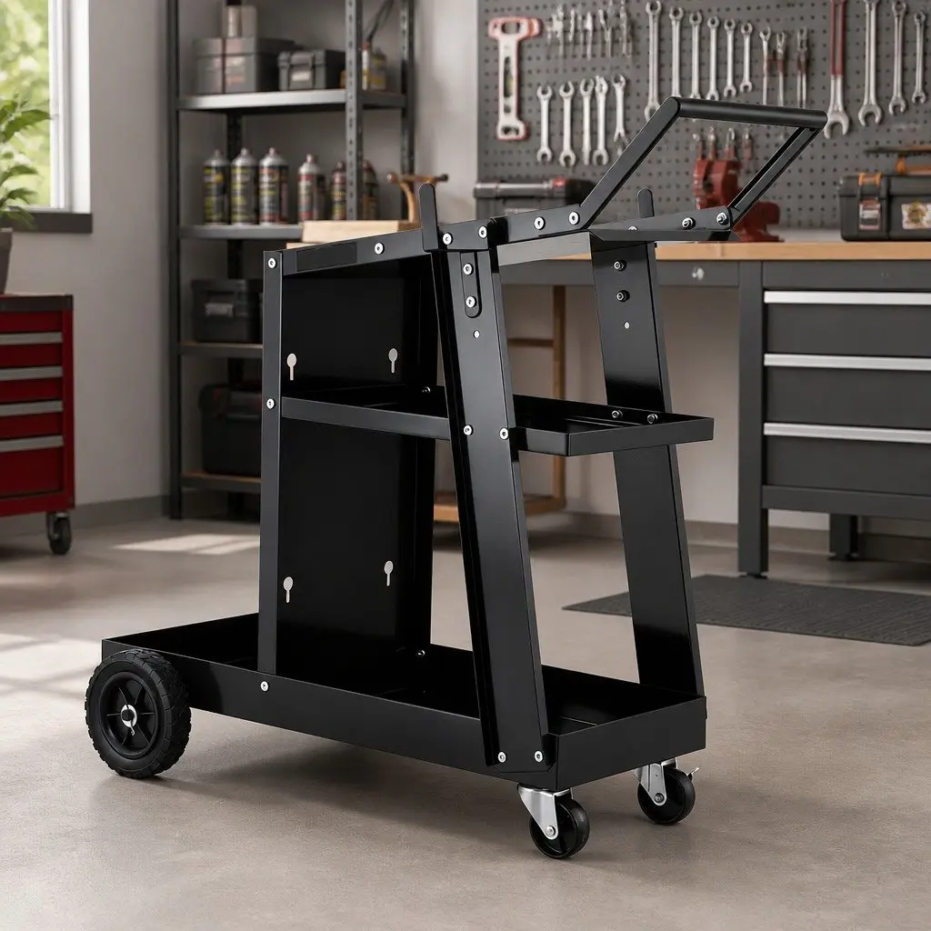 Welding Trolley Cart Heavy-Duty Mobile Steel Frame Black 81 x 36 x 70cm