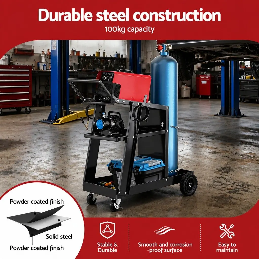 Welding Trolley Cart Heavy-Duty Mobile Steel Frame Black 81 x 36 x 70cm