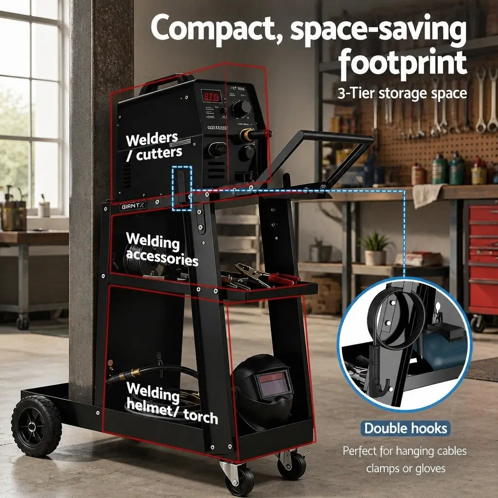 Welding Trolley Cart Heavy-Duty Mobile Steel Frame Black 81 x 36 x 70cm