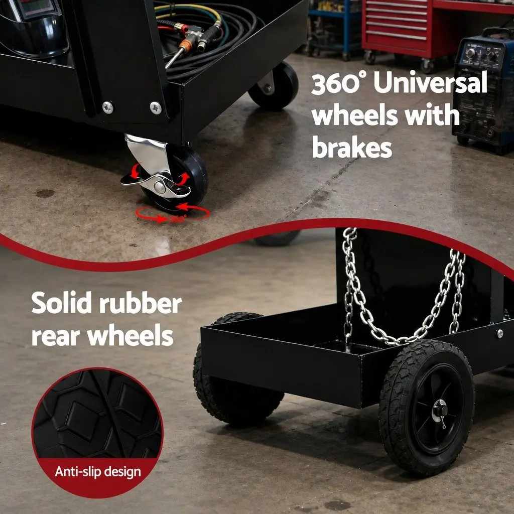Welding Trolley Cart Heavy-Duty Mobile Steel Frame Black 81 x 36 x 70cm