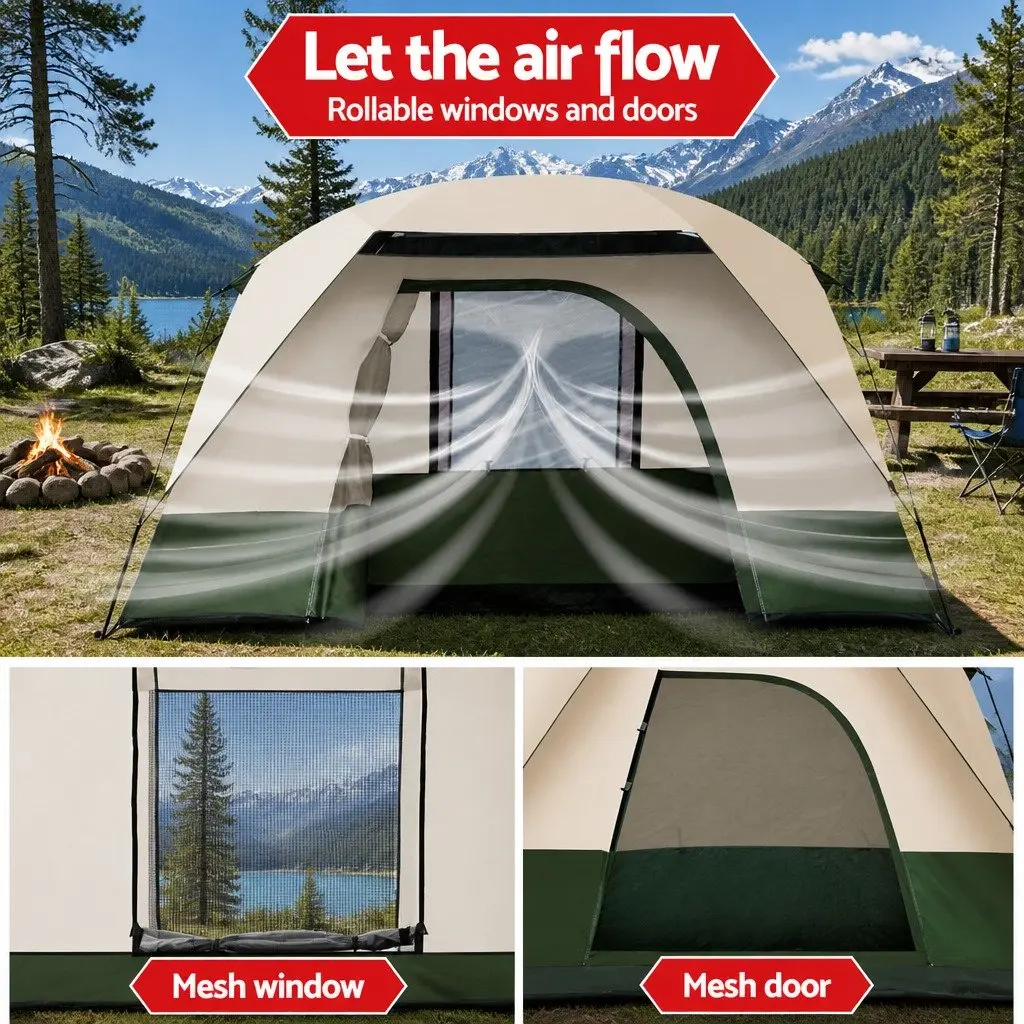 4 Person Camping Tent Water Resistant Green Polyester 255cm x 253cm x 193cm
