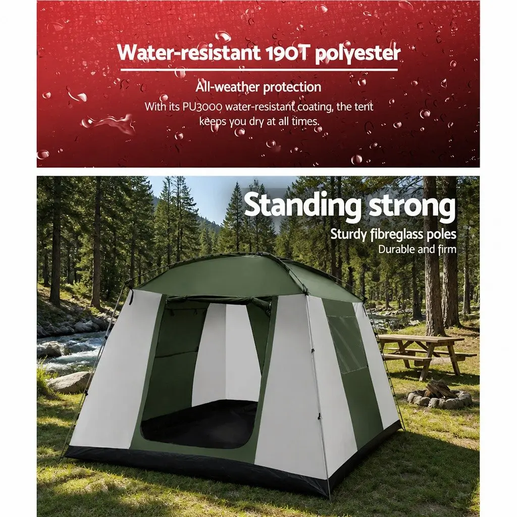 6 Person Camping Tent Dome Hiking Beach Shelter Family Outdoor Green White