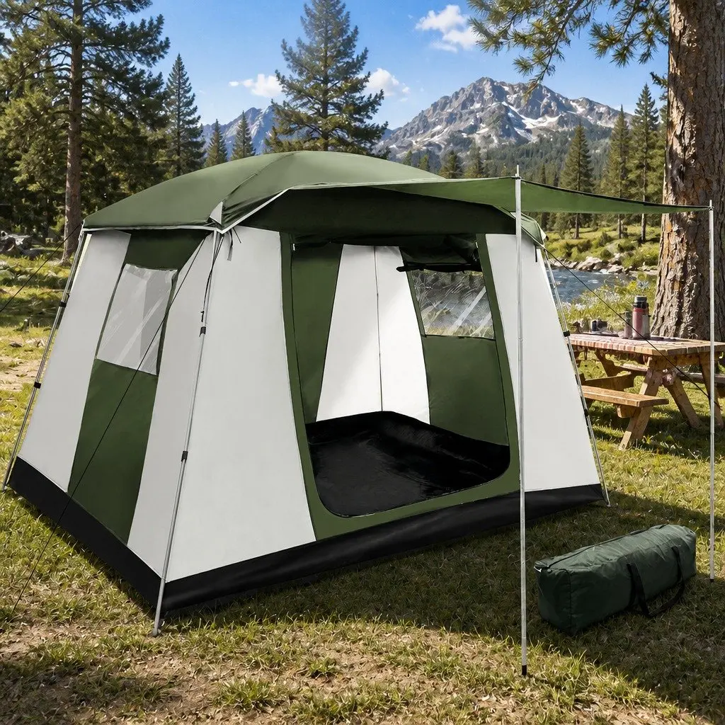 6 Person Camping Tent Dome Hiking Beach Shelter Family Outdoor Green White