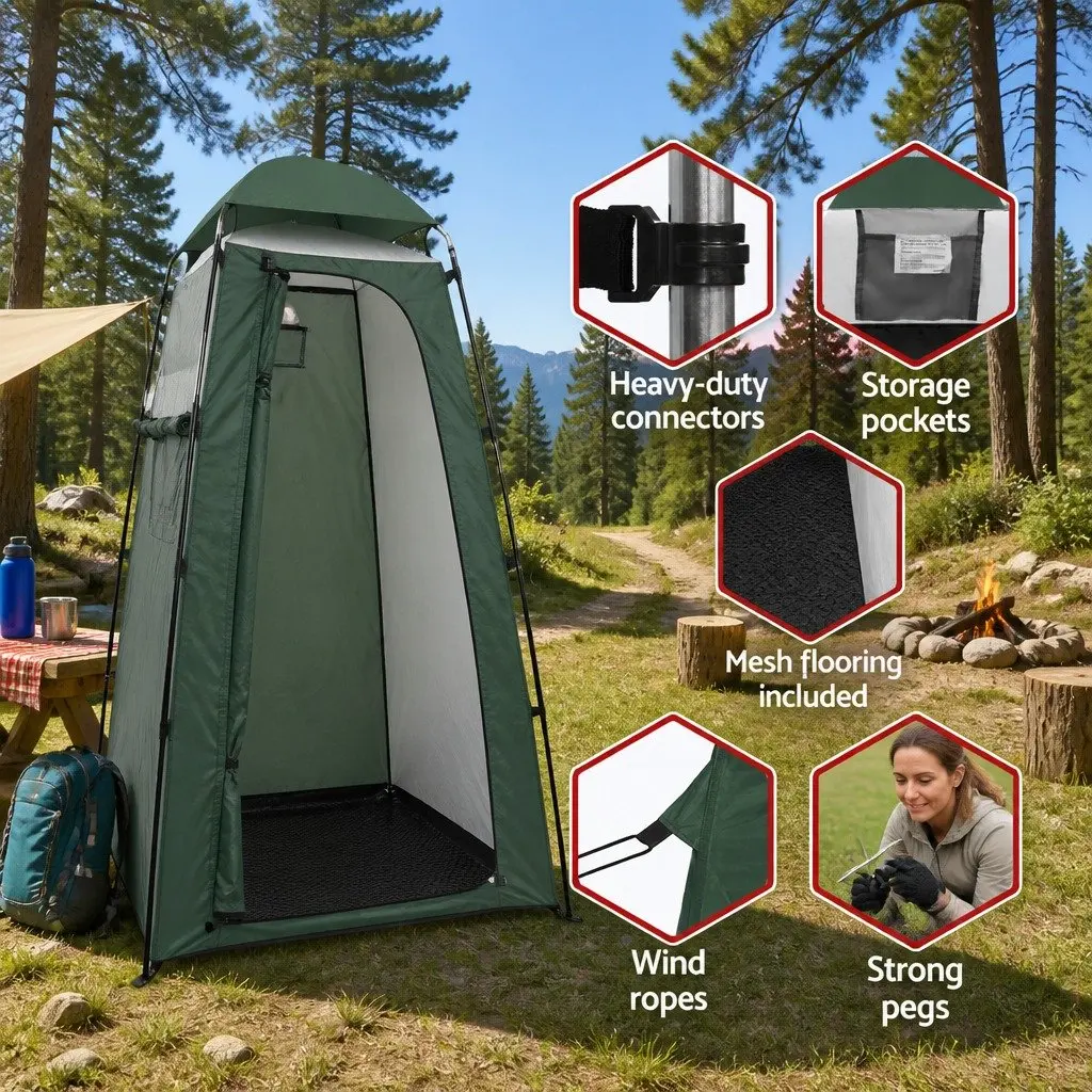Double Camping Shower Toilet Tent Portable Change Room Green 224 x 114 x 212 cm