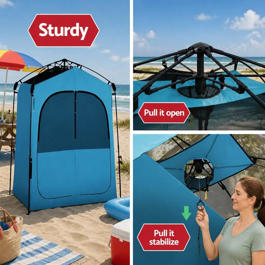 Double Camping Shower Toilet Tent Fast Set Up Outdoor Change Room Privacy