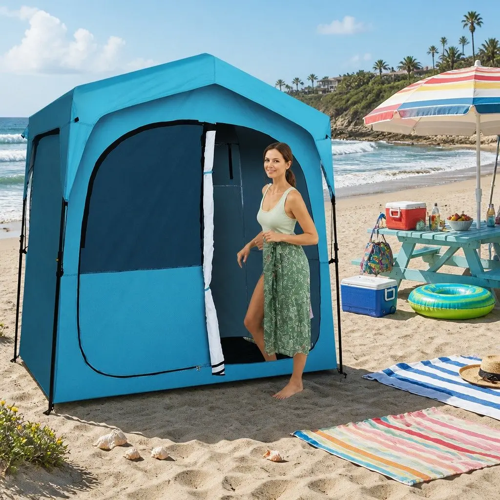 Double Camping Shower Toilet Tent Fast Set Up Outdoor Change Room Privacy